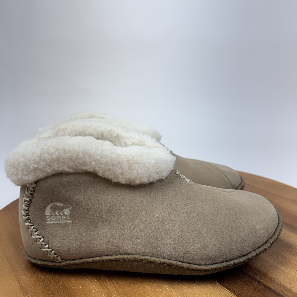 Womens Sorel Valle Bleue Beige Suede Faux Fur Ankle Boots Booties Size 6 M GUC